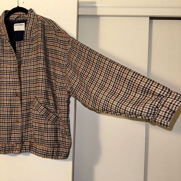 Old Navy Women’s Houndstooth Bomber Jacket Brown Tan Size XL NWOT - Picture 4 of 11